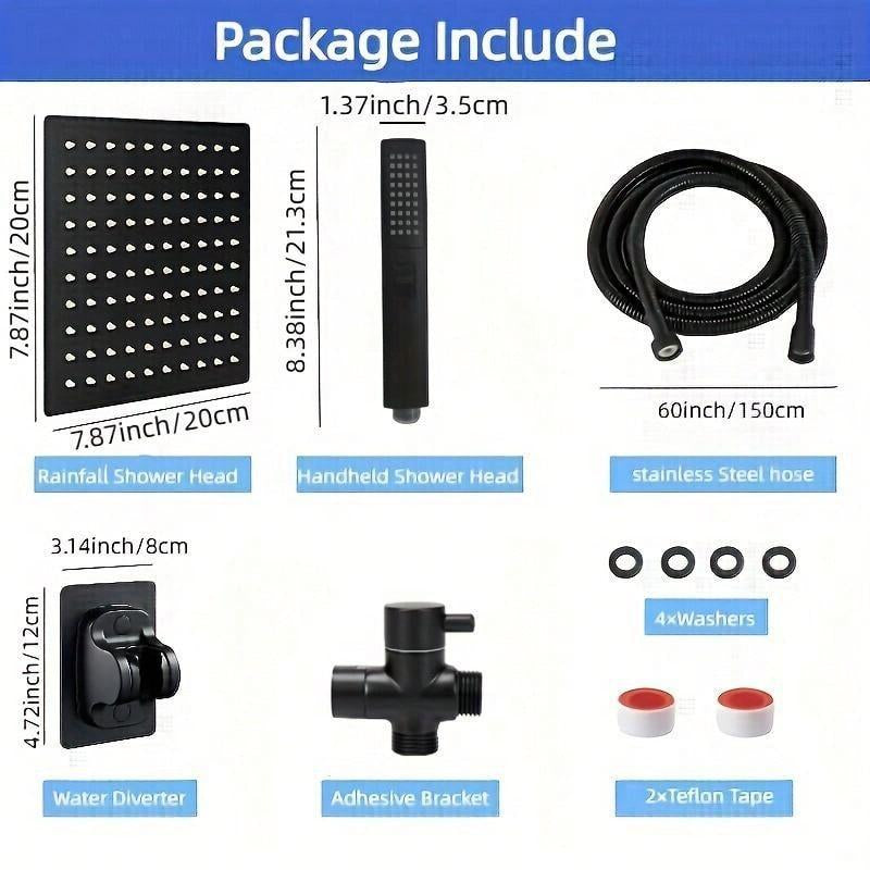 Stainless Steel Shower Head Set, 1 Set Rainfall Shower Head & Handheld Shower Head Set with Accessories, Bathroom Accessories, Home Essentials