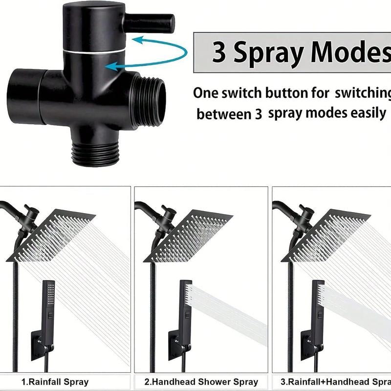 Stainless Steel Shower Head Set, 1 Set Rainfall Shower Head & Handheld Shower Head Set with Accessories, Bathroom Accessories, Home Essentials
