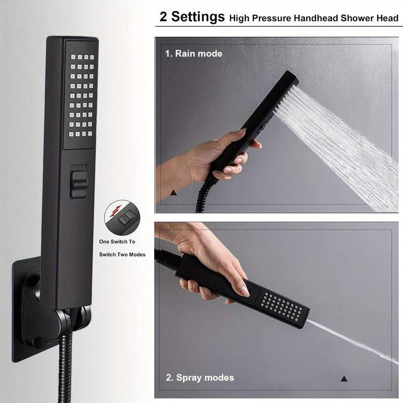 Stainless Steel Shower Head Set, 1 Set Rainfall Shower Head & Handheld Shower Head Set with Accessories, Bathroom Accessories, Home Essentials