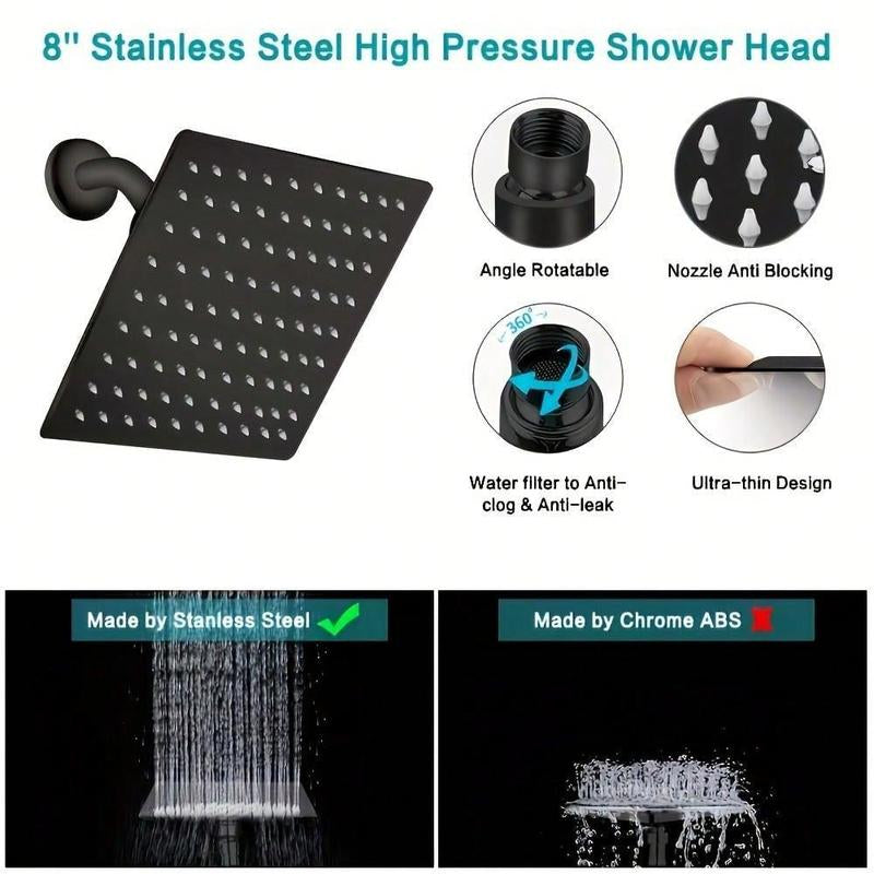 Stainless Steel Shower Head Set, 1 Set Rainfall Shower Head & Handheld Shower Head Set with Accessories, Bathroom Accessories, Home Essentials