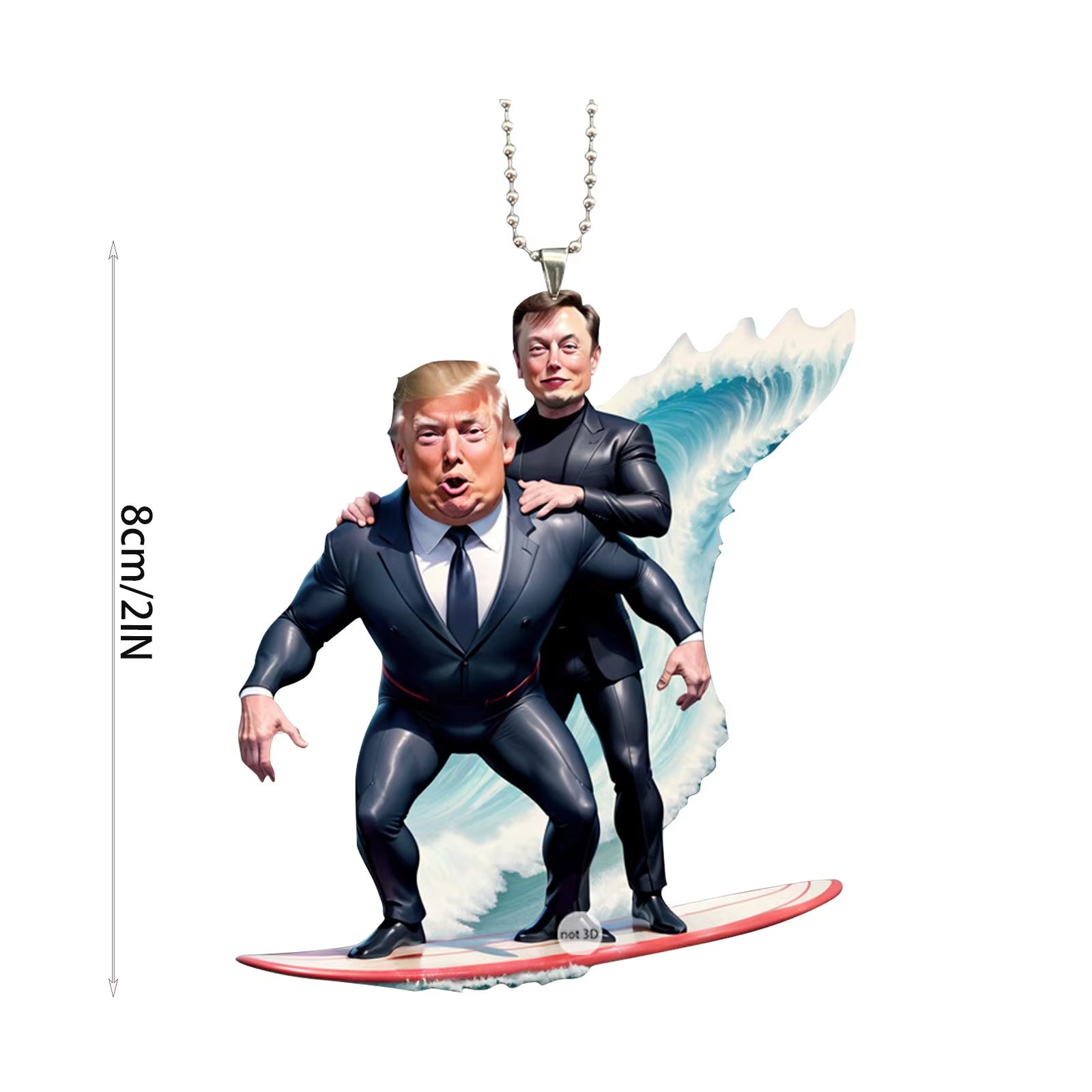 Trump and Elon Musk Acrylic 2D Ornaments Cartoon Pendant Funny Pendant Keychain with Car Doll Hanging Christmas Tree Pendan