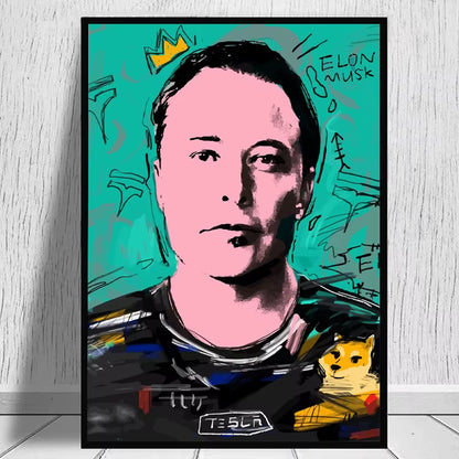 Funny Elon Musk with Dog Memes Poster and Print Canvas Painting Elon on the Podcast Wall Art for Modern Living Room Home Decor