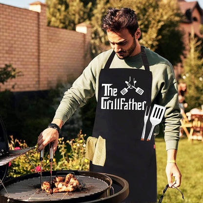 Grill Aprons for Men Dad - the Grill Father Apron - Funny Chef Cooking Grilling BBQ Apron with 2 Pockets - Birthday Fathers Day Christmas Gifts for Dad