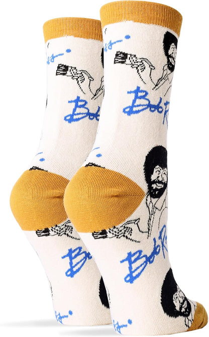 Women'S Novelty Funny Bob Ross Crew Socks, Holiday Crazy Fun Dress Socks, Fits Shoe Size 5-10