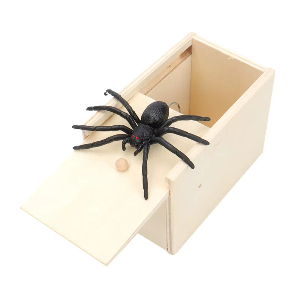 Spider Prank Box Wooden Fun Surprise Happy Box Gags Practical Joke Scare Toys Novelty Halloween Gifts for Friends