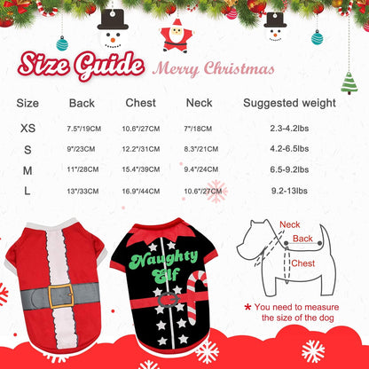 2 Pack Dog Christmas Shirts Pet Santa & Elf Costume Printed Puppy Shirts Pet Shirts Festive Christmas Themed Soft Dog Clothing for Cats Small Dogs Pupp,M