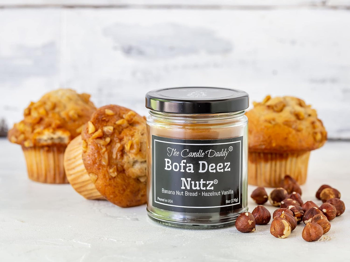 Bofa Deez Nutz- Funny- Banana Nut Bread N Hazelnut Vanilla- Scented Candle- Double Pour- 6 Ounce- 40 Hour Burn Time