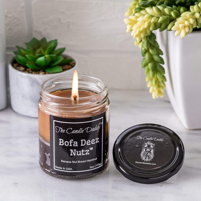 Bofa Deez Nutz- Funny- Banana Nut Bread N Hazelnut Vanilla- Scented Candle- Double Pour- 6 Ounce- 40 Hour Burn Time