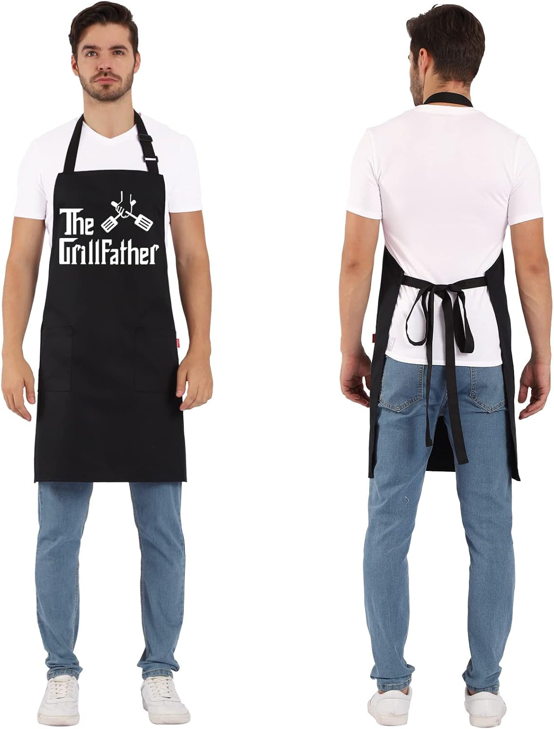 Grill Aprons for Men Dad - the Grill Father Apron - Funny Chef Cooking Grilling BBQ Apron with 2 Pockets - Birthday Fathers Day Christmas Gifts for Dad