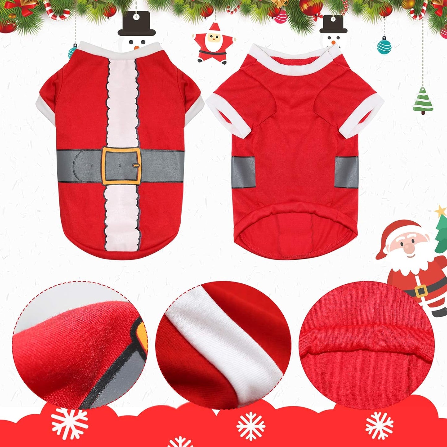 2 Pack Dog Christmas Shirts Pet Santa & Elf Costume Printed Puppy Shirts Pet Shirts Festive Christmas Themed Soft Dog Clothing for Cats Small Dogs Pupp,M