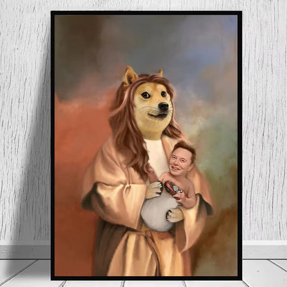 Funny Elon Musk with Dog Memes Poster and Print Canvas Painting Elon on the Podcast Wall Art for Modern Living Room Home Decor