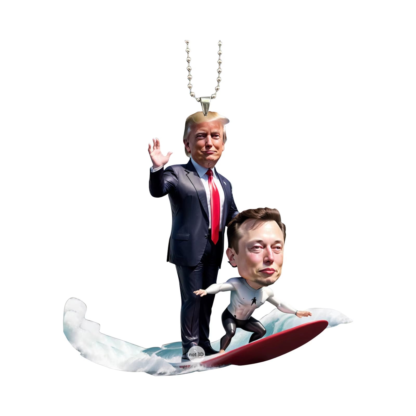 Trump and Elon Musk Acrylic 2D Ornaments Cartoon Pendant Funny Pendant Keychain with Car Doll Hanging Christmas Tree Pendan