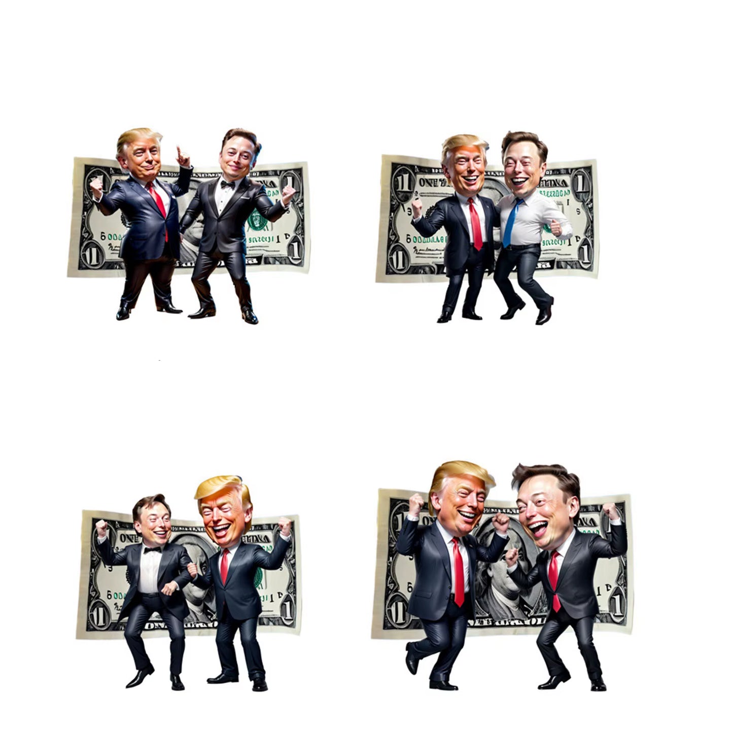 Trump and Elon Musk Acrylic Cartoon Pendant Funny Pendant Keychain with Car Doll Hanging Christmas Tree Acrylic Pendan 2D