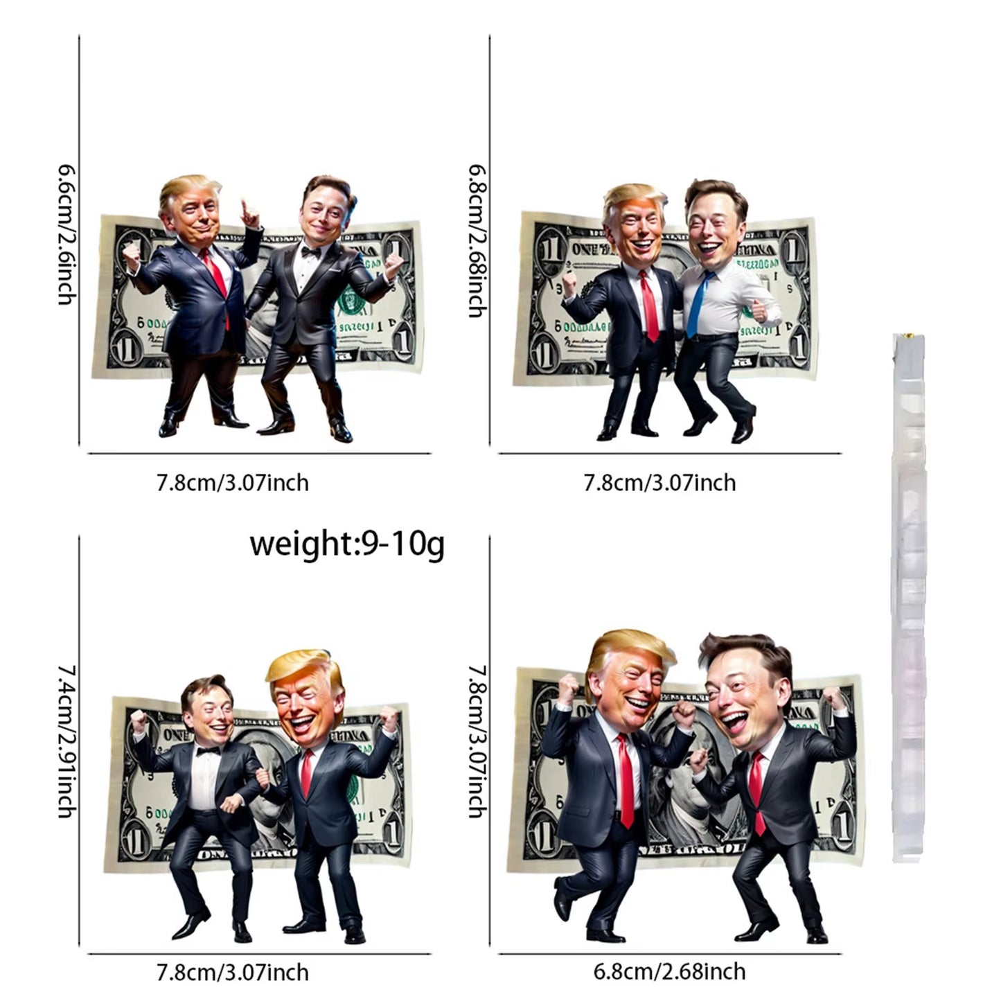 Trump and Elon Musk Acrylic Cartoon Pendant Funny Pendant Keychain with Car Doll Hanging Christmas Tree Acrylic Pendan 2D