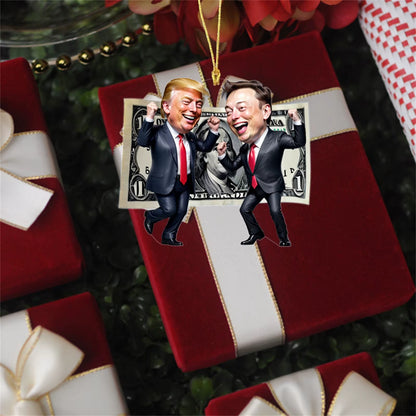 Trump and Elon Musk Acrylic Cartoon Pendant Funny Pendant Keychain with Car Doll Hanging Christmas Tree Acrylic Pendan 2D