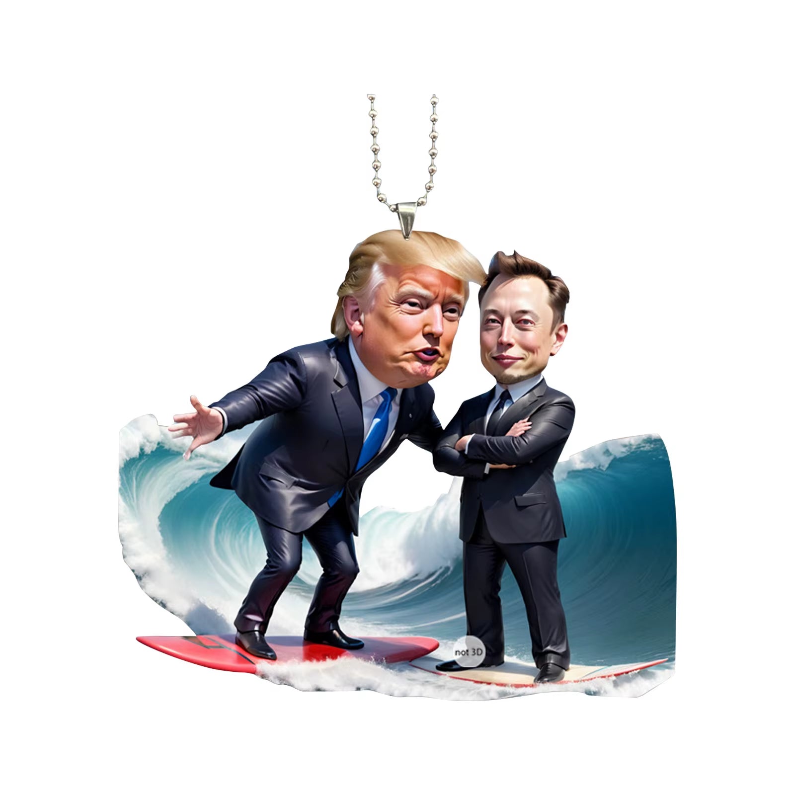 Trump and Elon Musk Acrylic 2D Ornaments Cartoon Pendant Funny Pendant Keychain with Car Doll Hanging Christmas Tree Pendan