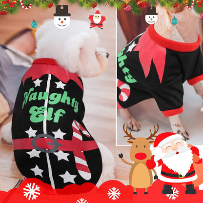 2 Pack Dog Christmas Shirts Pet Santa & Elf Costume Printed Puppy Shirts Pet Shirts Festive Christmas Themed Soft Dog Clothing for Cats Small Dogs Pupp,M