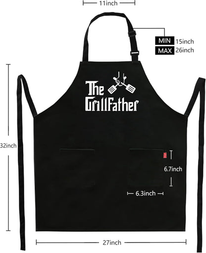 Grill Aprons for Men Dad - the Grill Father Apron - Funny Chef Cooking Grilling BBQ Apron with 2 Pockets - Birthday Fathers Day Christmas Gifts for Dad