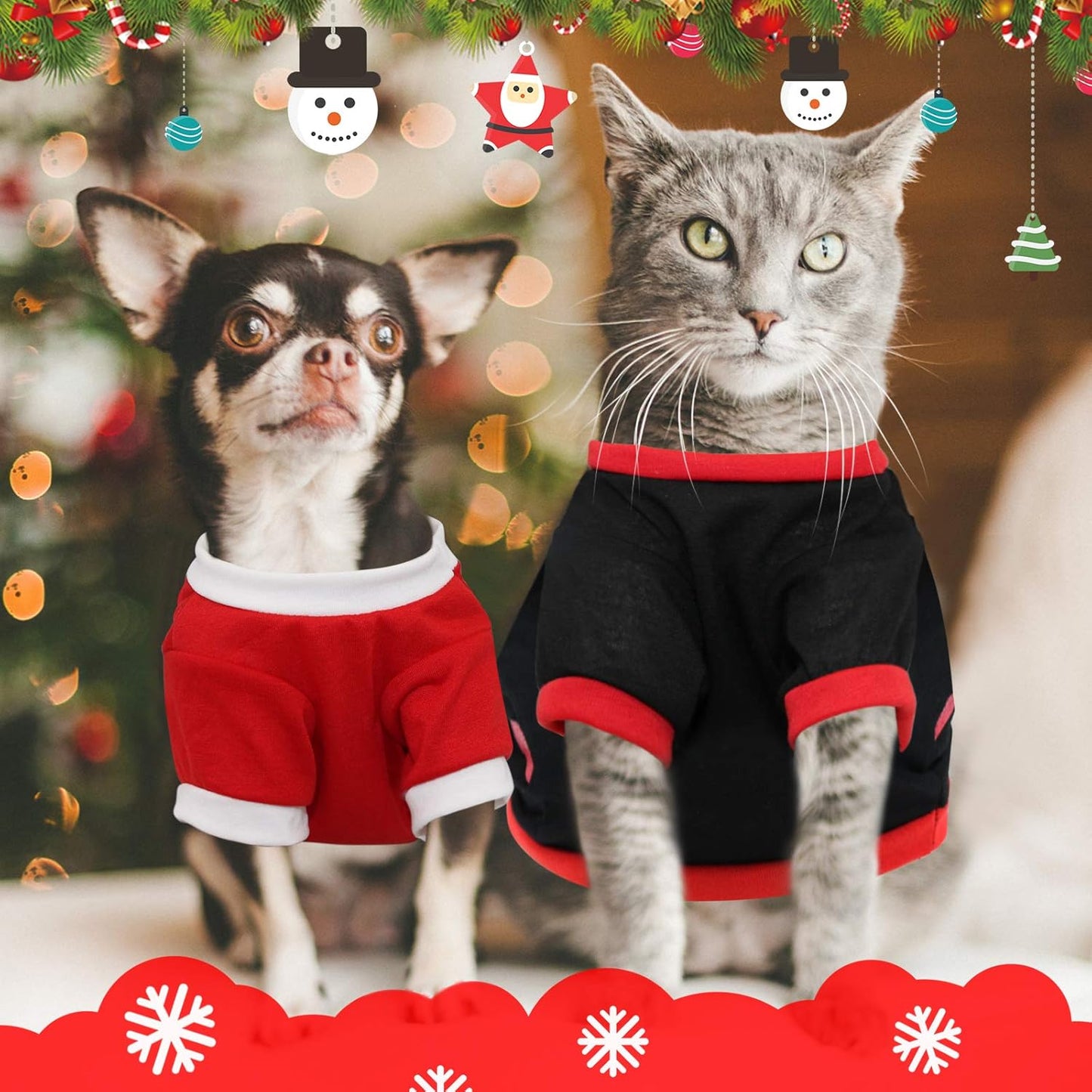 2 Pack Dog Christmas Shirts Pet Santa & Elf Costume Printed Puppy Shirts Pet Shirts Festive Christmas Themed Soft Dog Clothing for Cats Small Dogs Pupp,M